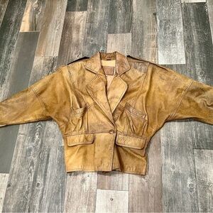 WHIPP Soft LEATHER JACKET 80'S BROWN Streetwear Sz Medium Shoulder pads